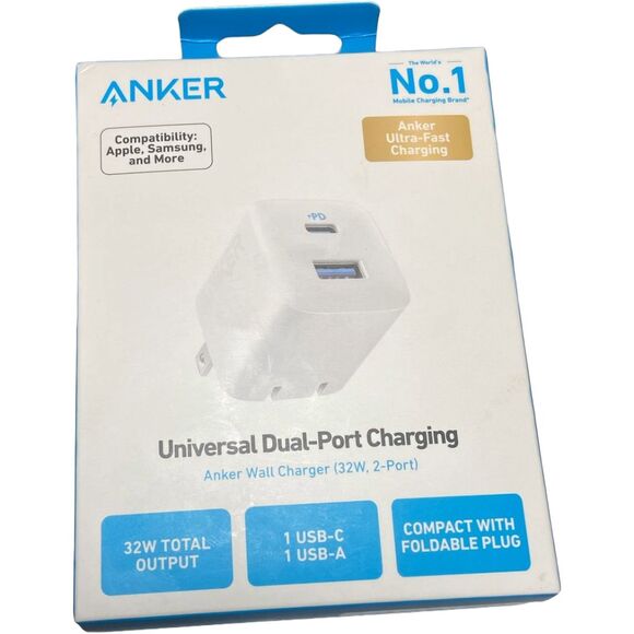 Anker 33W 2-Port Wall Charger USB-C + USB-A Fast PD Quick Charge White 323 - Picture 4 of 7